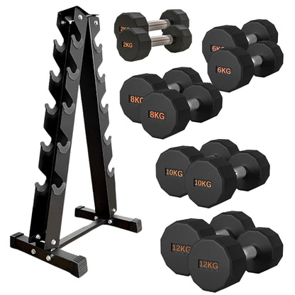Round Hex Dumbbell – Anti-Roll, Rubber Coated, Knurled Grip, Multiple Sizes for Home & Gym