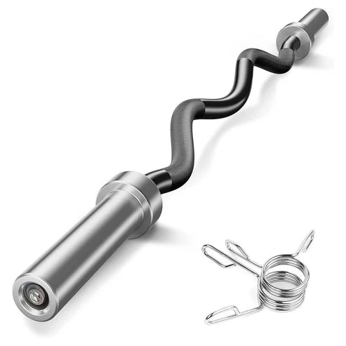 Silver metal curl bar with attachments on a white background