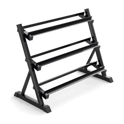 Black metal weight rack on a white background