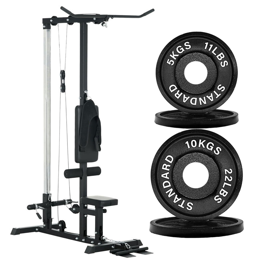 Professional LAT Pulldown Machine with Dual Pulley System – Home Gym Cable Station for Back & Upper Body – Adjustable Seat – Compact Strength Training Equipment for Full Body Workouts