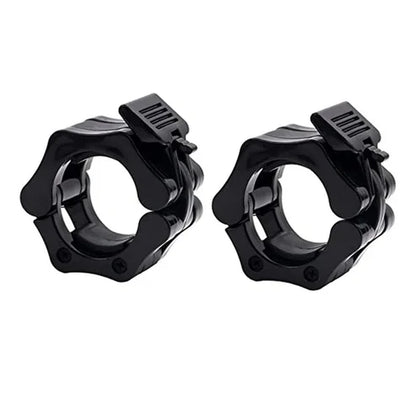 Two black metal rings with clamps on a white background