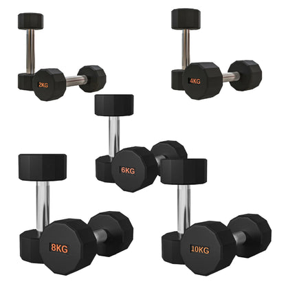 Set of black dumbbells with weight markings on a white background