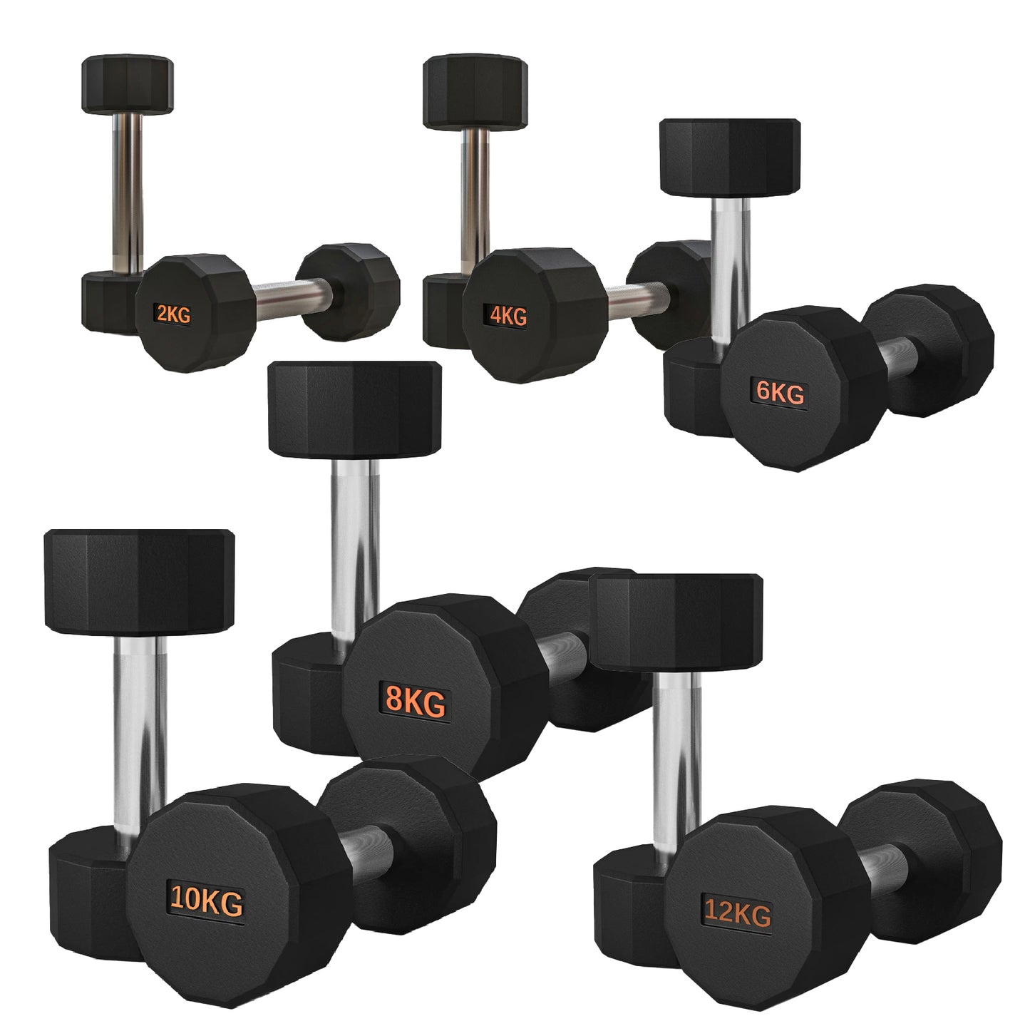 Round Hex Dumbbell – Anti-Roll, Rubber Coated, Knurled Grip, Multiple Sizes for Home & Gym