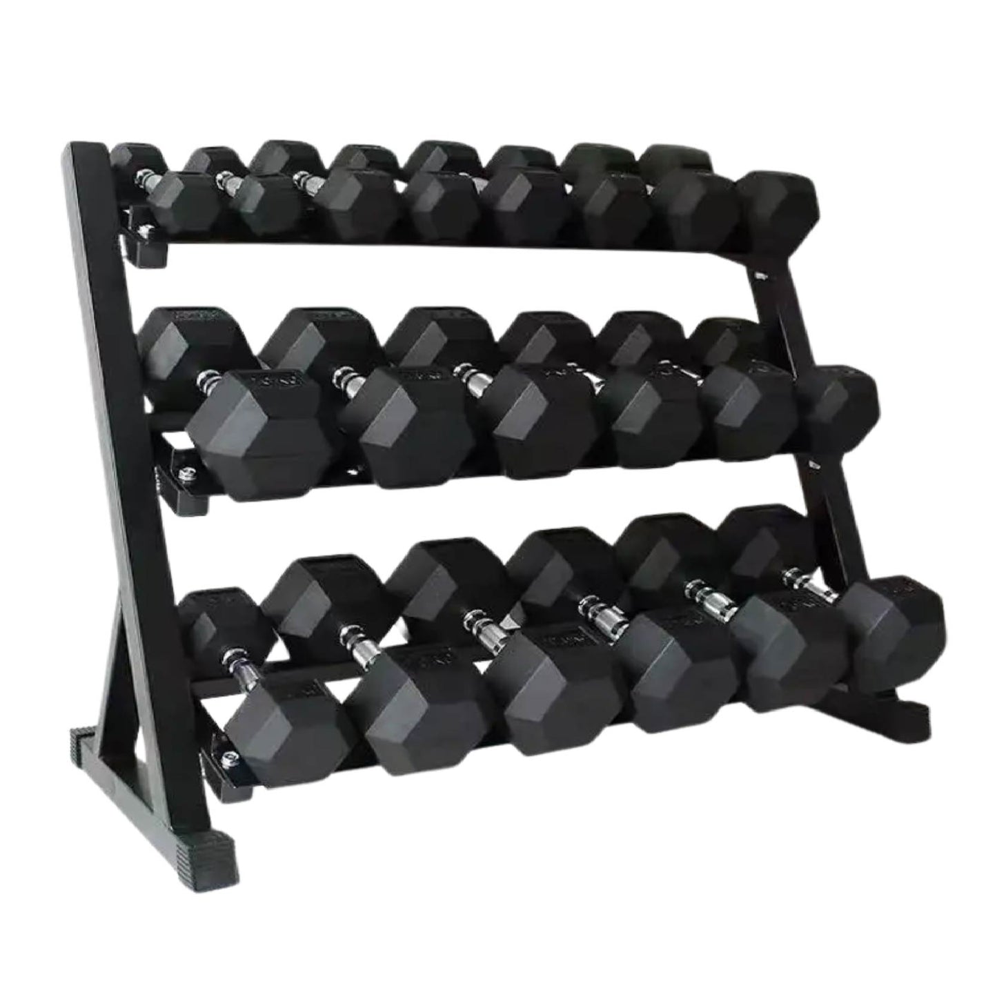 Professional Hex Dumbbell Set with 3-Layer Storage Rack - Complete Weight Training Solution for Home Gyms - Premium Rubber Coated Hex Dumbbells from 2.5kg to 30kg - Durable Exercise Equipment
