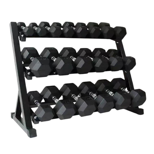 Professional Hex Dumbbell Set with 3-Layer Storage Rack - Complete Weight Training Solution for Home Gyms - Premium Rubber Coated Hex Dumbbells from 2.5kg to 30kg - Durable Exercise Equipment