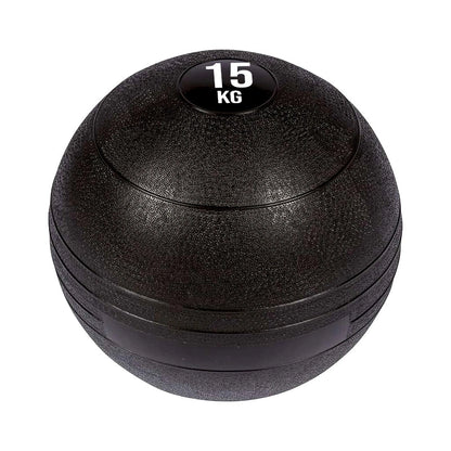 Black weighted ball with '15 KG' marking on a white background