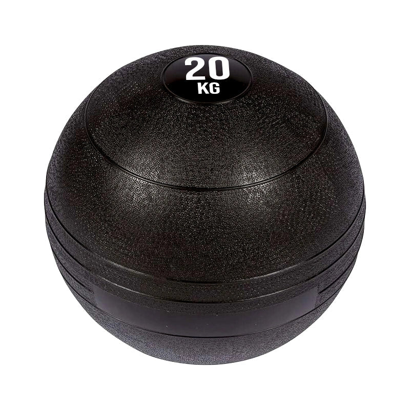 Black 20kg medicine ball on a white background