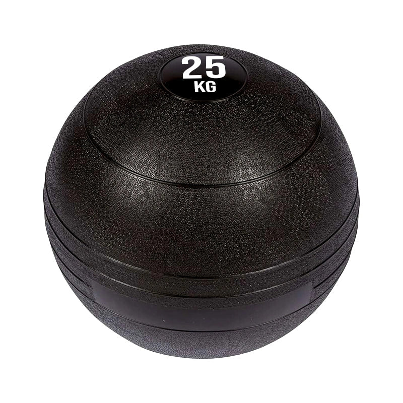 Black weighted ball with '25 KG' marking on a white background