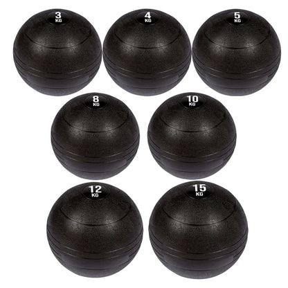 Set of five black weight balls with weight markings on a white background