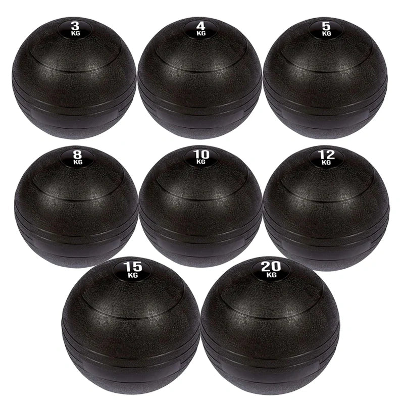 Set of black weighted balls with varying weights on a white background
