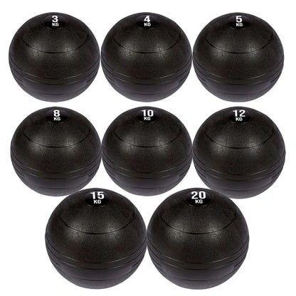 Set of black weighted balls with varying weights on a white background