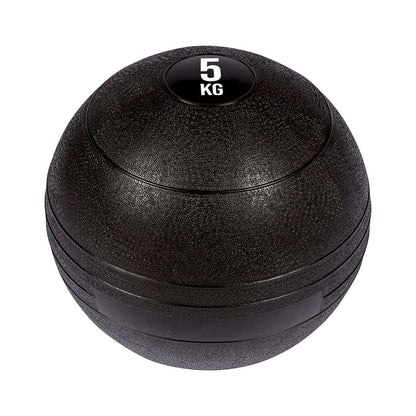 Black 5 kg slam ball on a white background