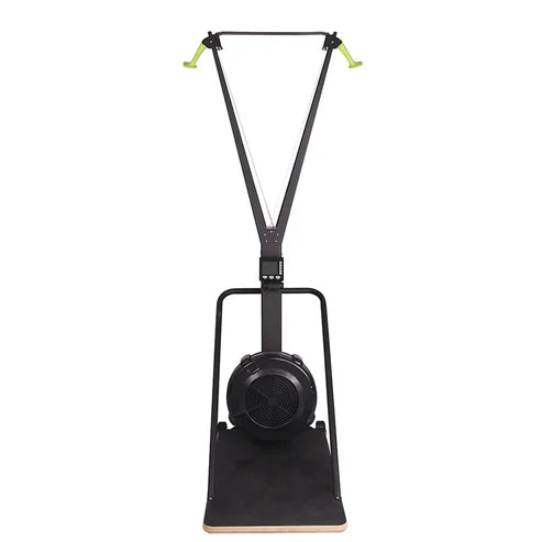 Black exercise device with a circular component on a white background