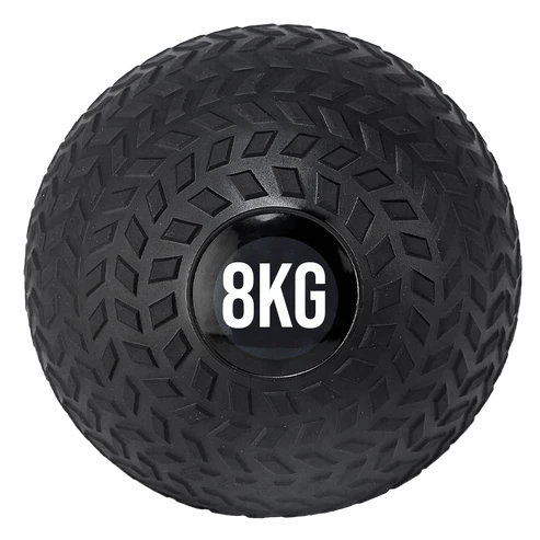 Four black slam balls with labeled weights on a white background
