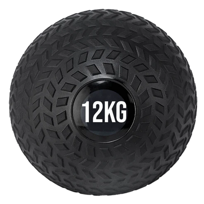 Black exercise ball with '12KG' marking on a white background