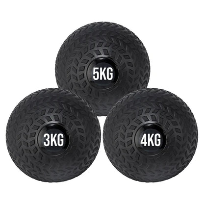 Three black weighted balls with 3kg, 4kg, and 5kg labels on a white background