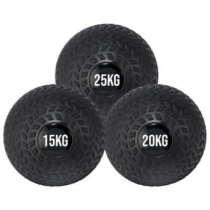 Three black dumbbells with weight markings on a white background