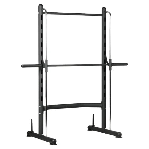 Black weightlifting rack on a white background