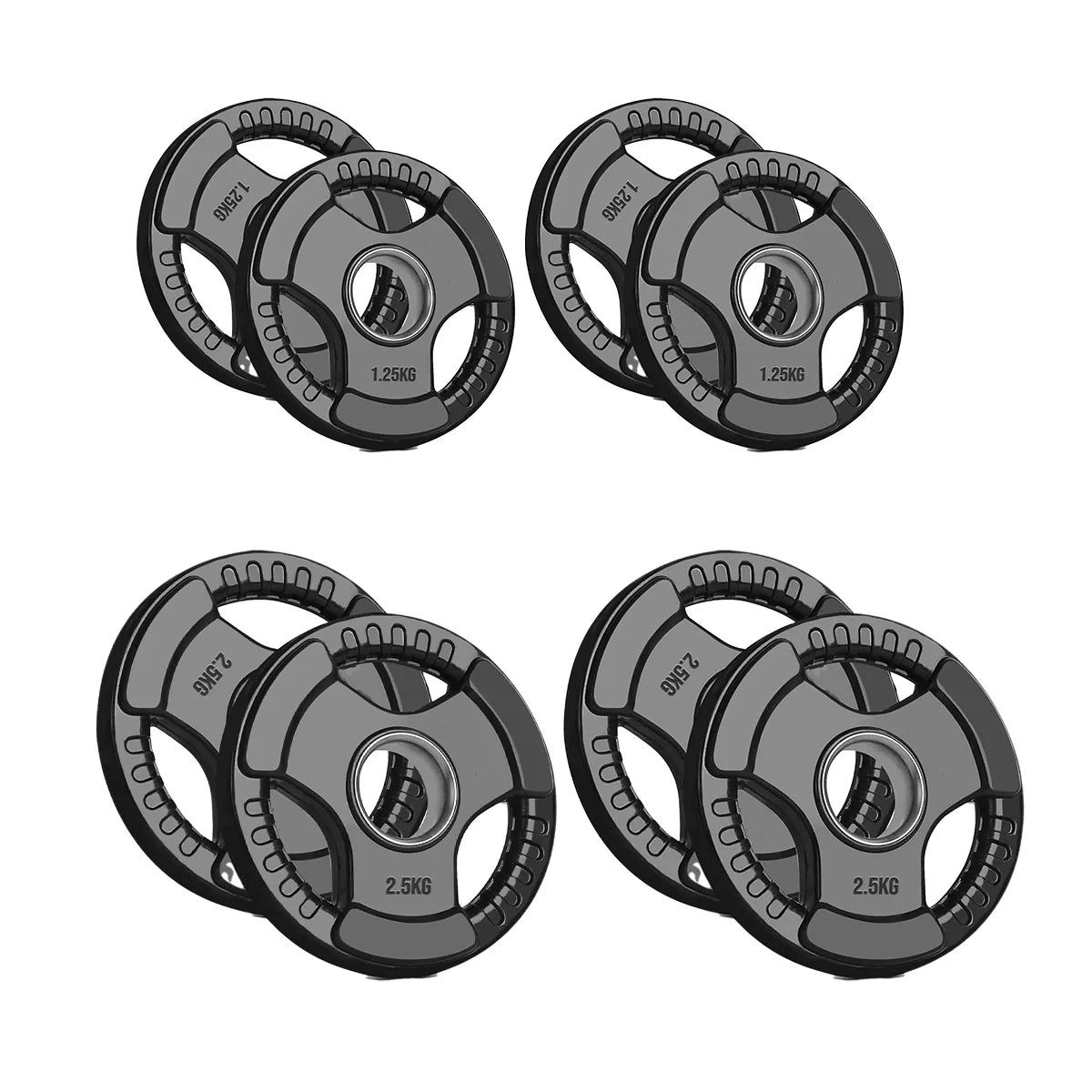 Set of four weight plates with '2.5KG' marking on a white background