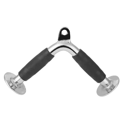 Pair of hand grips with black foam handles and chrome metal ends on a white background