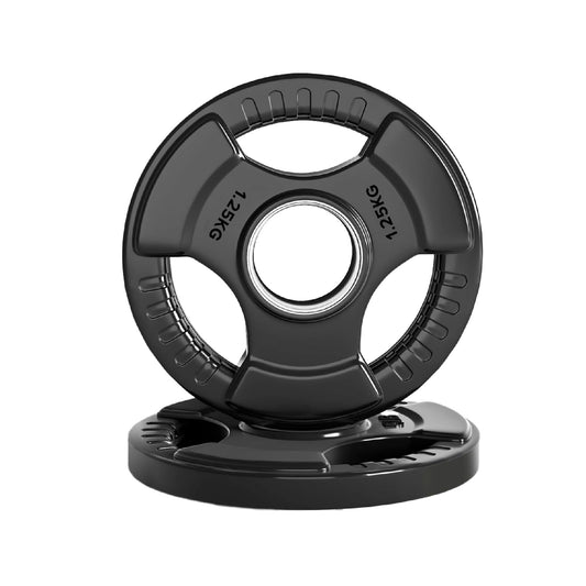 Tri-Grip Olympic Weight Plates – Black Rubber-Coated Cast Iron with 2" Hole – Ergonomic & Durable – Ideal for Strength Training, CrossFit & Home Gyms