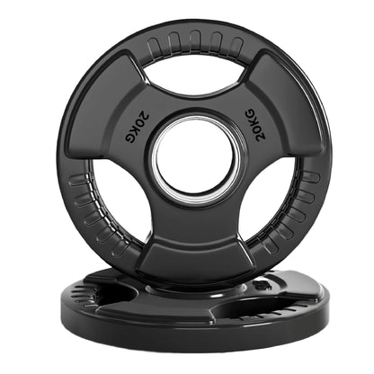 Tri-Grip Olympic Weight Plates – Black Rubber-Coated Cast Iron with 2" Hole – Ergonomic & Durable – Ideal for Strength Training, CrossFit & Home Gyms