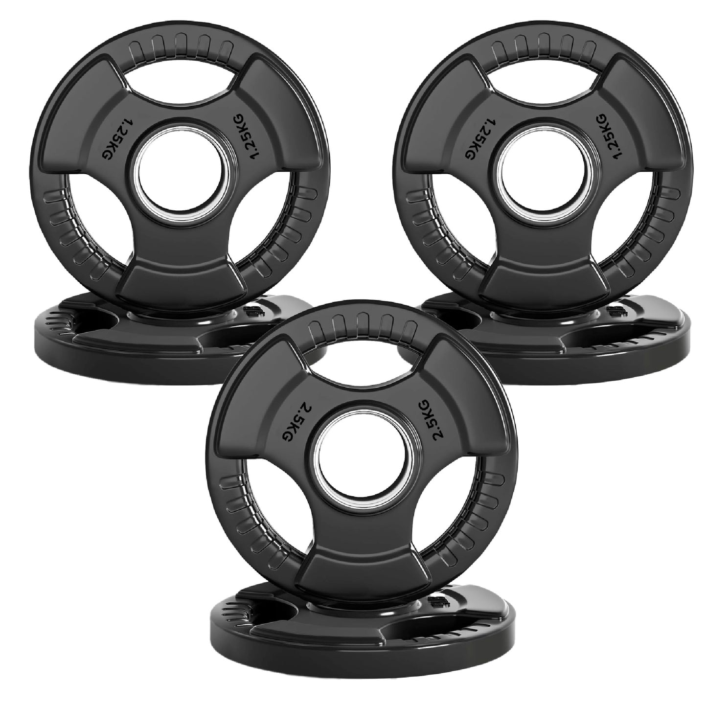 Tri-Grip Olympic Weight Plates – Black Rubber-Coated Cast Iron with 2" Hole – Ergonomic & Durable – Ideal for Strength Training, CrossFit & Home Gyms