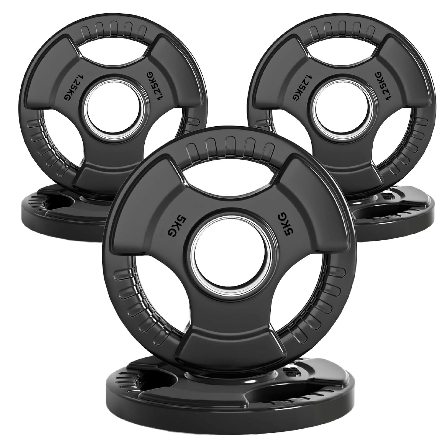 Tri-Grip Olympic Weight Plates – Black Rubber-Coated Cast Iron with 2" Hole – Ergonomic & Durable – Ideal for Strength Training, CrossFit & Home Gyms