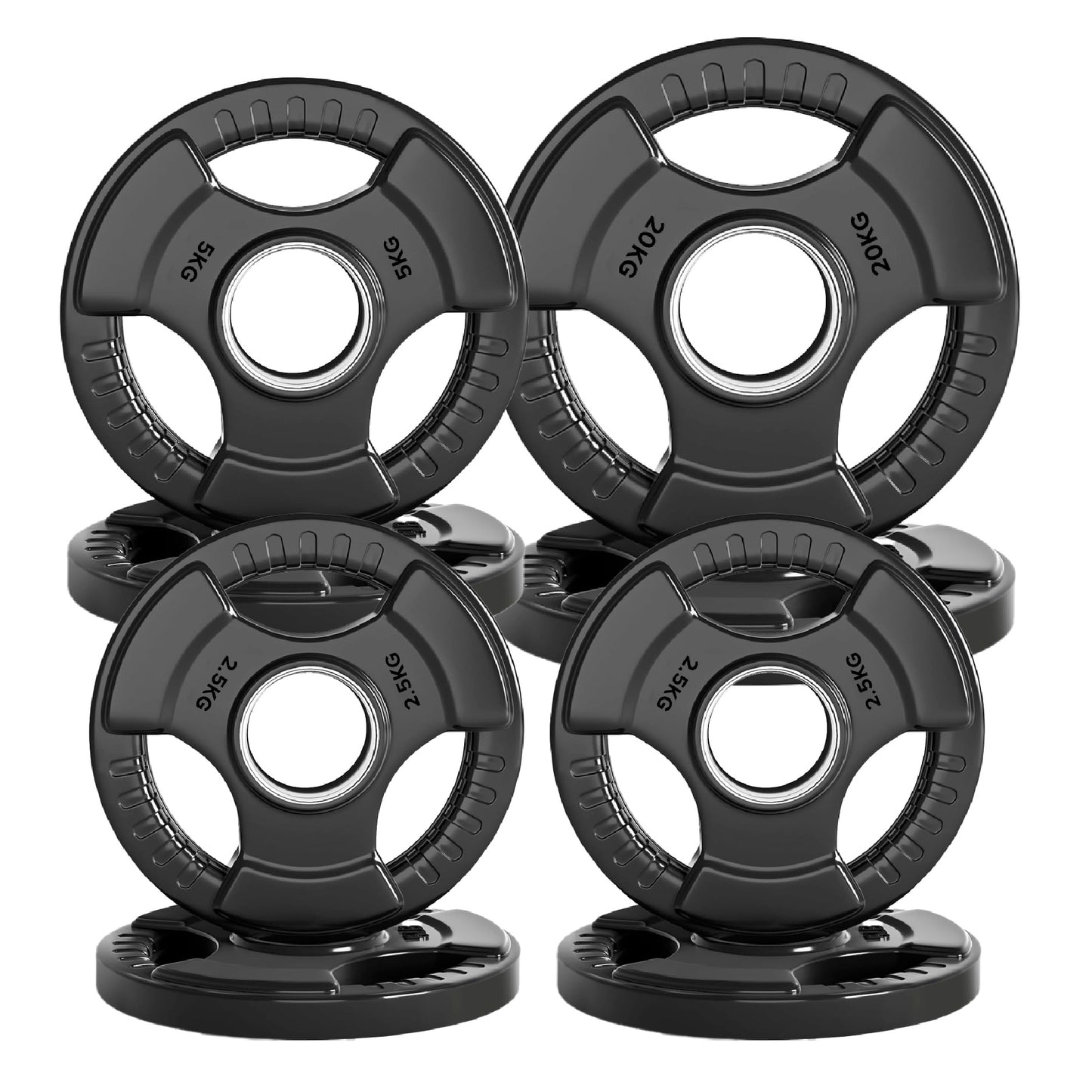 Tri-Grip Olympic Weight Plates – Black Rubber-Coated Cast Iron with 2" Hole – Ergonomic & Durable – Ideal for Strength Training, CrossFit & Home Gyms