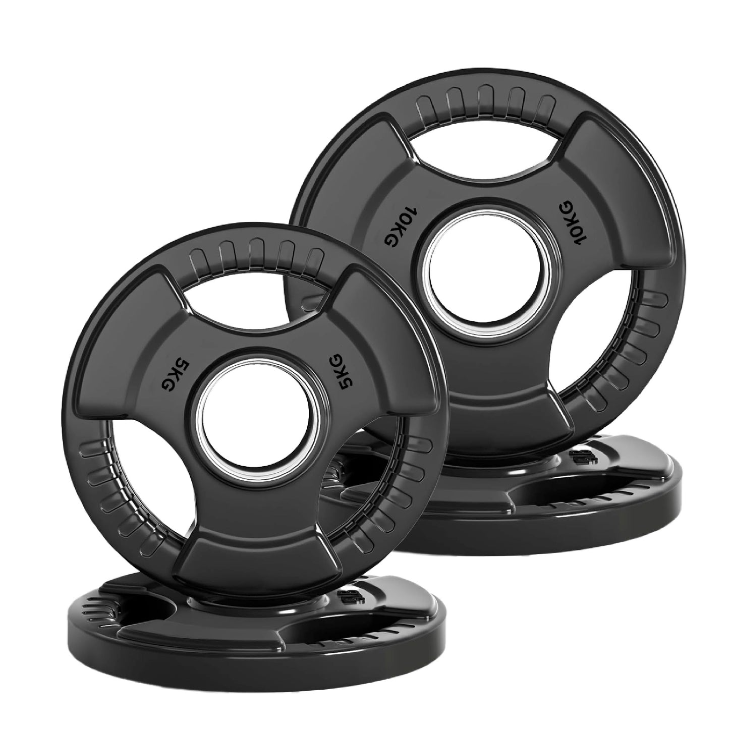 Tri-Grip Olympic Weight Plates – Black Rubber-Coated Cast Iron with 2" Hole – Ergonomic & Durable – Ideal for Strength Training, CrossFit & Home Gyms