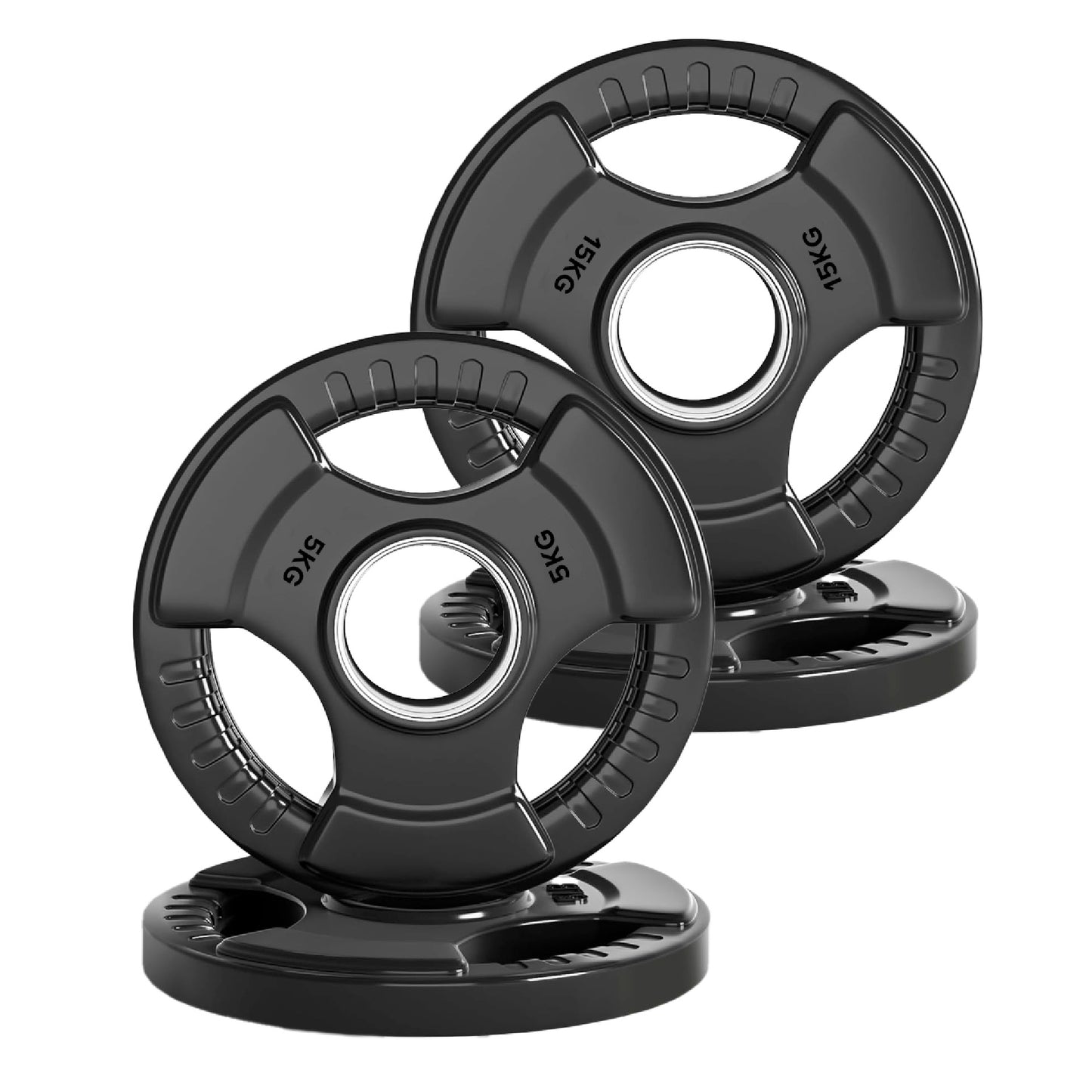 Tri-Grip Olympic Weight Plates – Black Rubber-Coated Cast Iron with 2" Hole – Ergonomic & Durable – Ideal for Strength Training, CrossFit & Home Gyms
