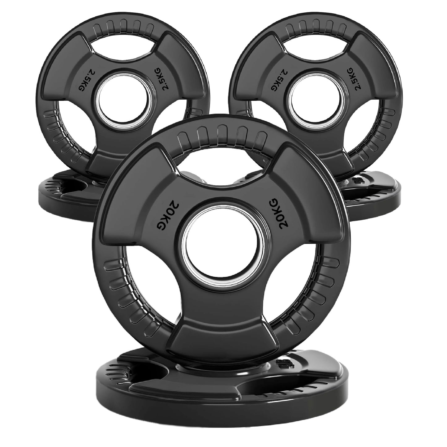 Tri-Grip Olympic Weight Plates – Black Rubber-Coated Cast Iron with 2" Hole – Ergonomic & Durable – Ideal for Strength Training, CrossFit & Home Gyms