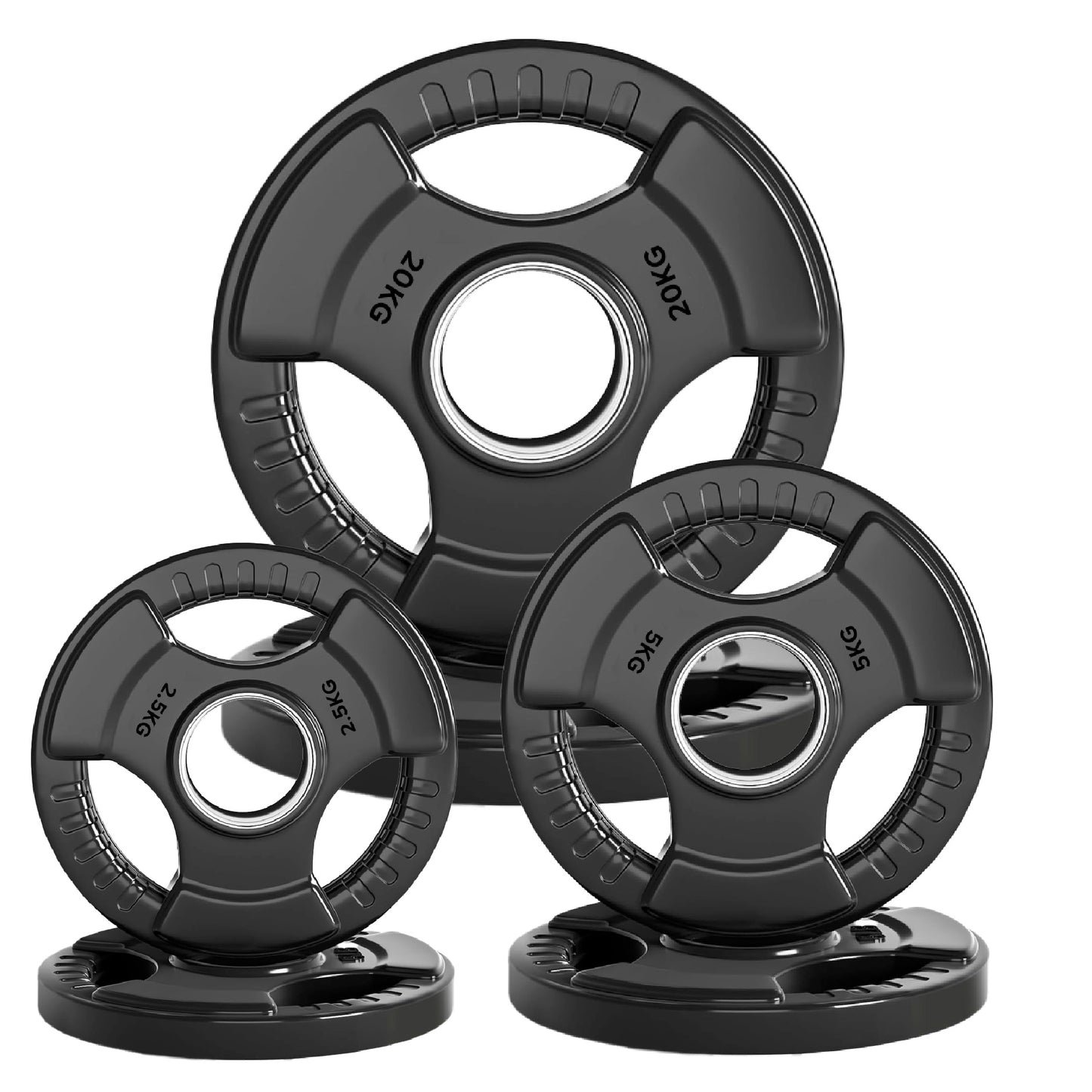 Tri-Grip Olympic Weight Plates – Black Rubber-Coated Cast Iron with 2" Hole – Ergonomic & Durable – Ideal for Strength Training, CrossFit & Home Gyms