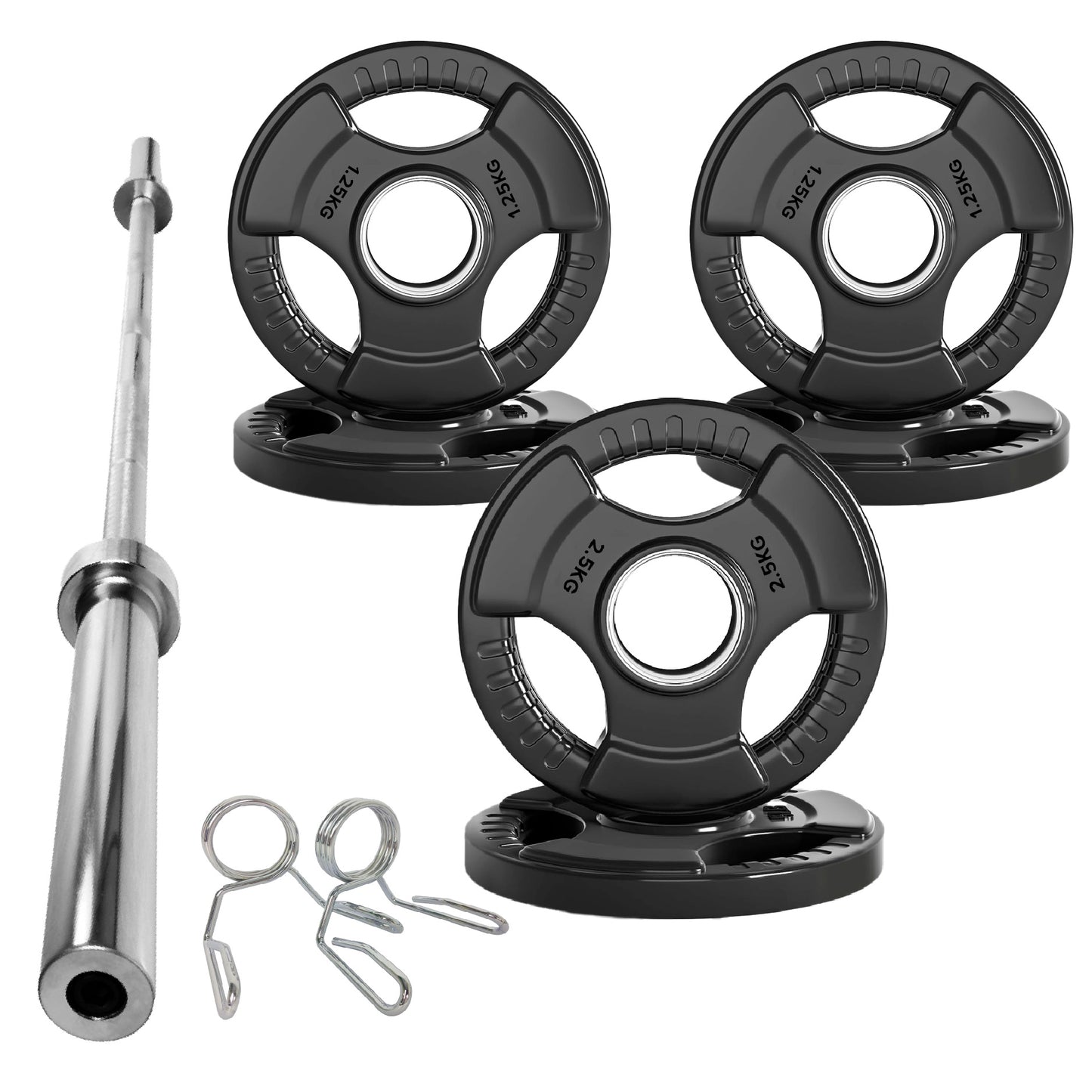 Tri-Grip Olympic Weight Plates – Black Rubber-Coated Cast Iron with 2" Hole – Ergonomic & Durable – Ideal for Strength Training, CrossFit & Home Gyms