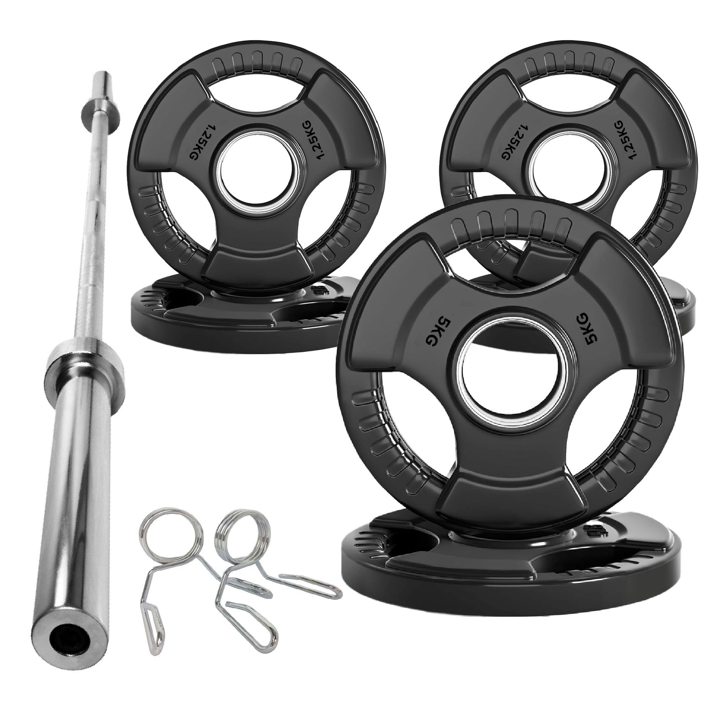 Tri-Grip Olympic Weight Plates – Black Rubber-Coated Cast Iron with 2" Hole – Ergonomic & Durable – Ideal for Strength Training, CrossFit & Home Gyms