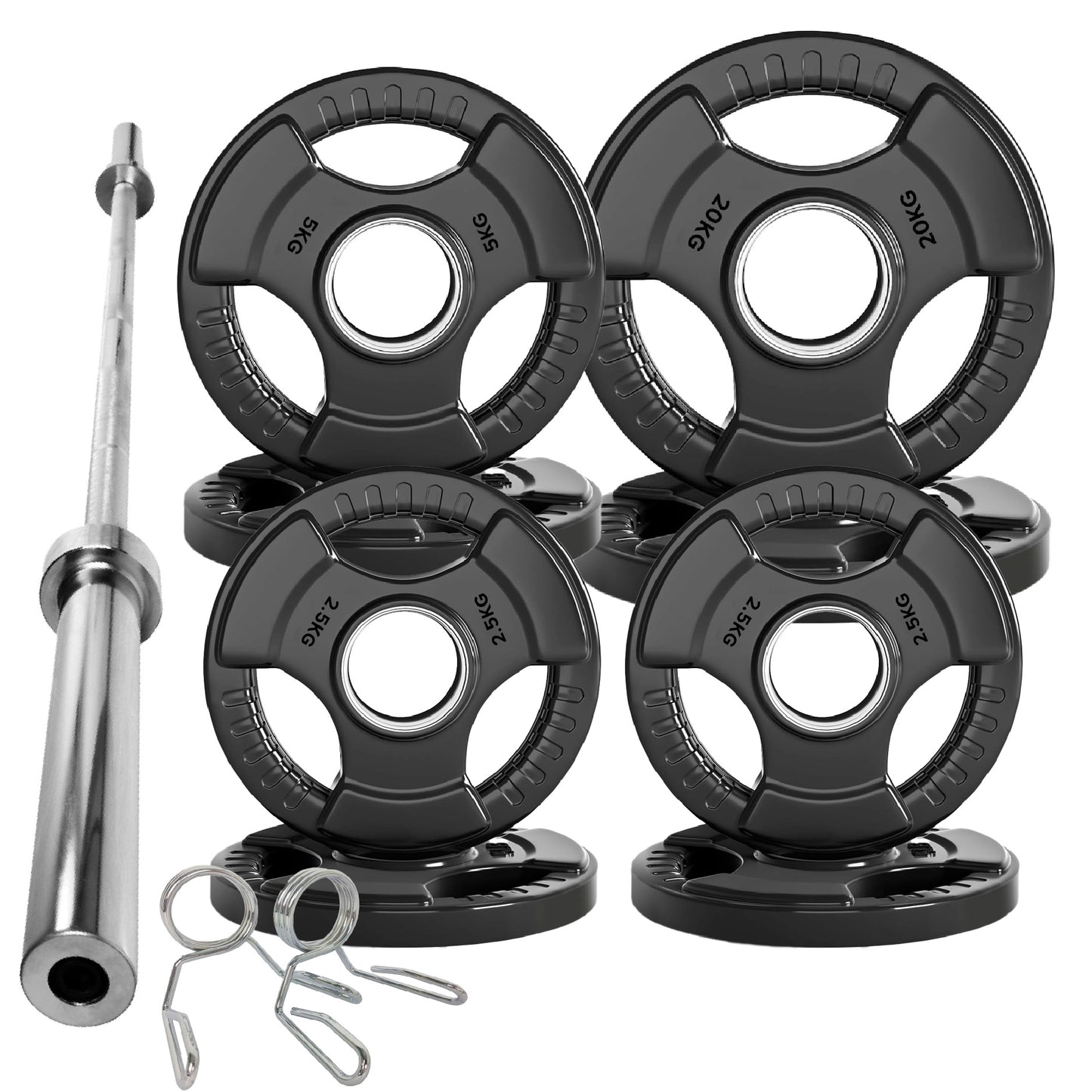 Tri-Grip Olympic Weight Plates – Black Rubber-Coated Cast Iron with 2" Hole – Ergonomic & Durable – Ideal for Strength Training, CrossFit & Home Gyms