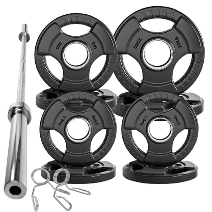 Tri-Grip Olympic Weight Plates – Black Rubber-Coated Cast Iron with 2" Hole – Ergonomic & Durable – Ideal for Strength Training, CrossFit & Home Gyms