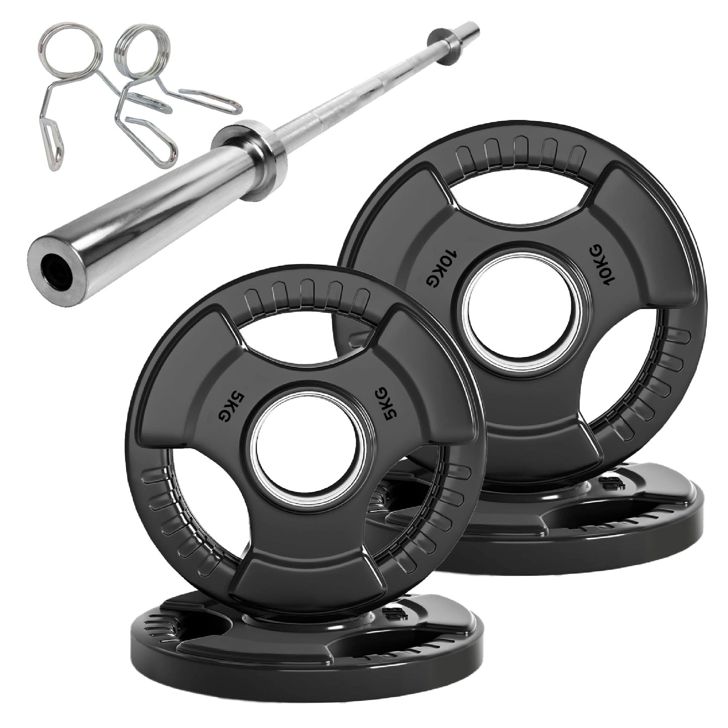 Tri-Grip Olympic Weight Plates – Black Rubber-Coated Cast Iron with 2" Hole – Ergonomic & Durable – Ideal for Strength Training, CrossFit & Home Gyms