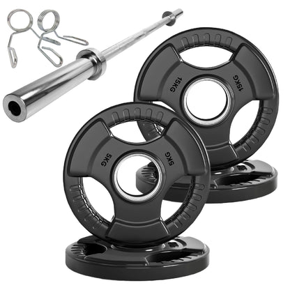 Tri-Grip Olympic Weight Plates – Black Rubber-Coated Cast Iron with 2" Hole – Ergonomic & Durable – Ideal for Strength Training, CrossFit & Home Gyms