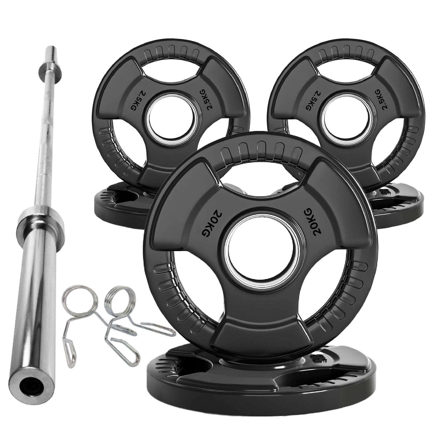 Tri-Grip Olympic Weight Plates – Black Rubber-Coated Cast Iron with 2" Hole – Ergonomic & Durable – Ideal for Strength Training, CrossFit & Home Gyms