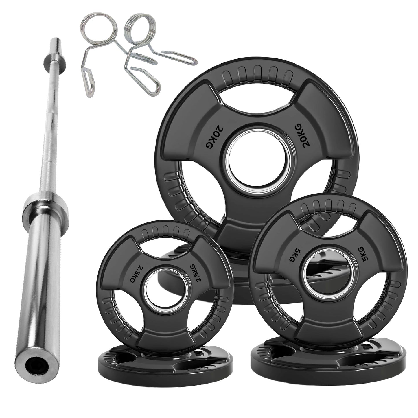 Tri-Grip Olympic Weight Plates – Black Rubber-Coated Cast Iron with 2" Hole – Ergonomic & Durable – Ideal for Strength Training, CrossFit & Home Gyms