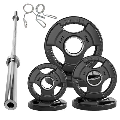 Tri-Grip Olympic Weight Plates – Black Rubber-Coated Cast Iron with 2" Hole – Ergonomic & Durable – Ideal for Strength Training, CrossFit & Home Gyms
