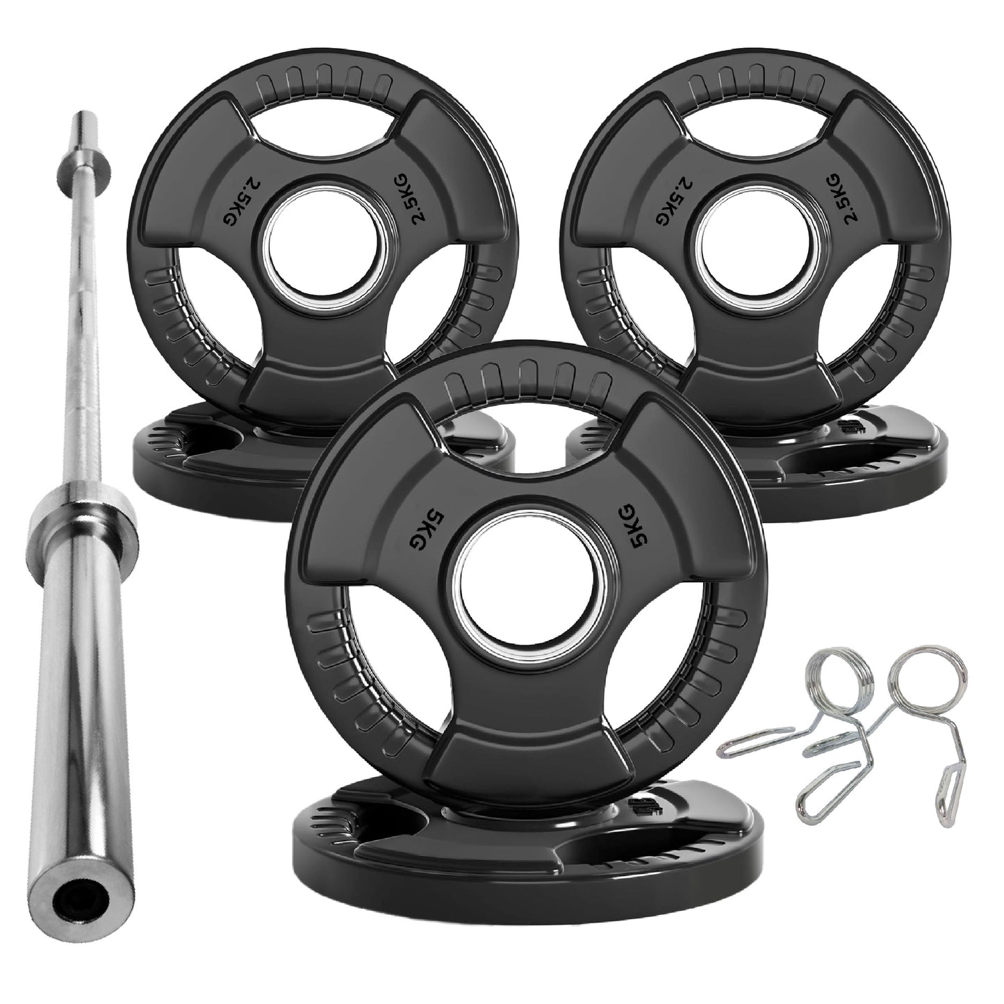 Tri-Grip Olympic Weight Plates – Black Rubber-Coated Cast Iron with 2" Hole – Ergonomic & Durable – Ideal for Strength Training, CrossFit & Home Gyms