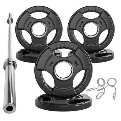 Tri-Grip Olympic Weight Plates – Black Rubber-Coated Cast Iron with 2" Hole – Ergonomic & Durable – Ideal for Strength Training, CrossFit & Home Gyms