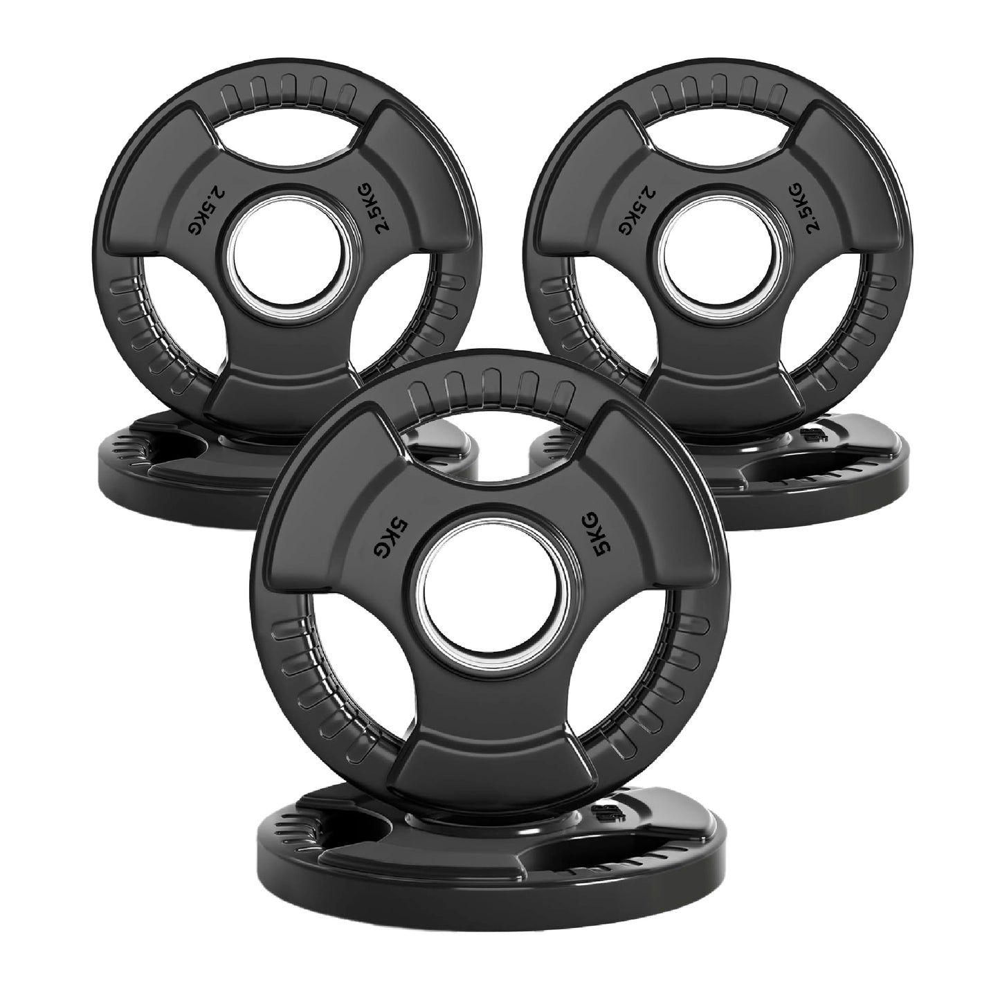 Tri-Grip Olympic Weight Plates – Black Rubber-Coated Cast Iron with 2" Hole – Ergonomic & Durable – Ideal for Strength Training, CrossFit & Home Gyms