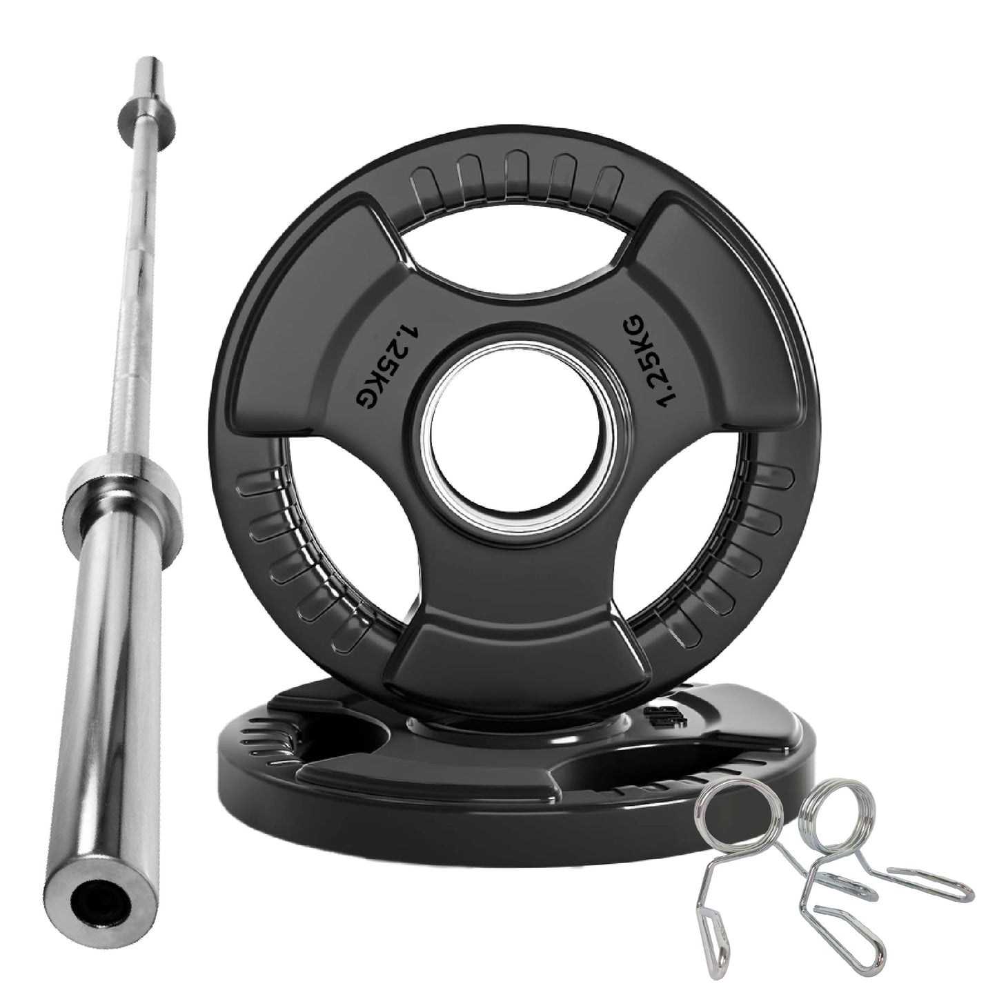 Tri-Grip Olympic Weight Plates – Black Rubber-Coated Cast Iron with 2" Hole – Ergonomic & Durable – Ideal for Strength Training, CrossFit & Home Gyms