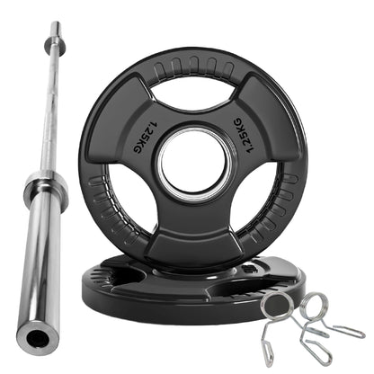 Tri-Grip Olympic Weight Plates – Black Rubber-Coated Cast Iron with 2" Hole – Ergonomic & Durable – Ideal for Strength Training, CrossFit & Home Gyms