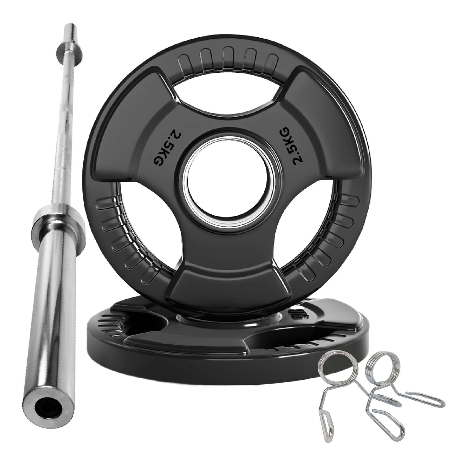Tri-Grip Olympic Weight Plates – Black Rubber-Coated Cast Iron with 2" Hole – Ergonomic & Durable – Ideal for Strength Training, CrossFit & Home Gyms