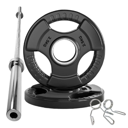 Tri-Grip Olympic Weight Plates – Black Rubber-Coated Cast Iron with 2" Hole – Ergonomic & Durable – Ideal for Strength Training, CrossFit & Home Gyms