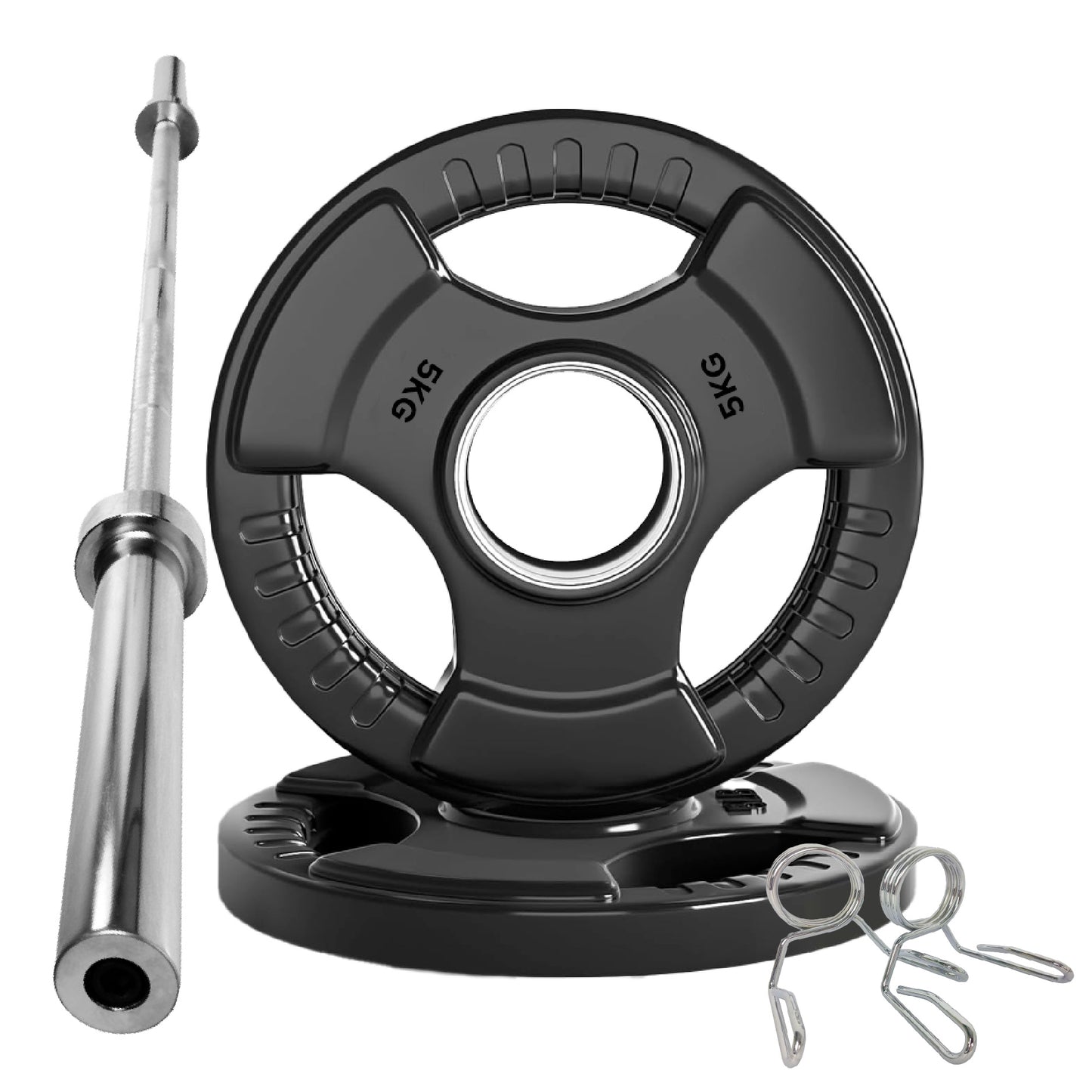 Tri-Grip Olympic Weight Plates – Black Rubber-Coated Cast Iron with 2" Hole – Ergonomic & Durable – Ideal for Strength Training, CrossFit & Home Gyms